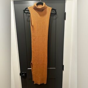 VICI Midi length sleeveless turtleneck sweater dress Camel Brown